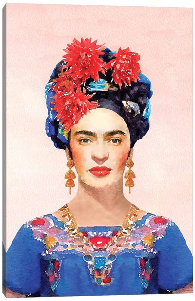 Frida Navy Canvas Art Print - Women's Fashion Art