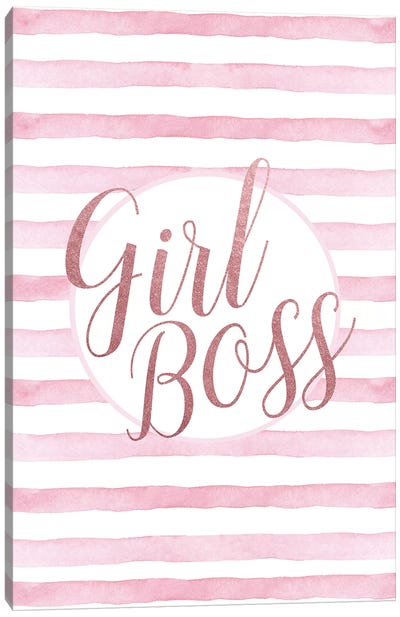 Girl Boss Rose Gold Pink Canvas Art Print - Stripe Patterns