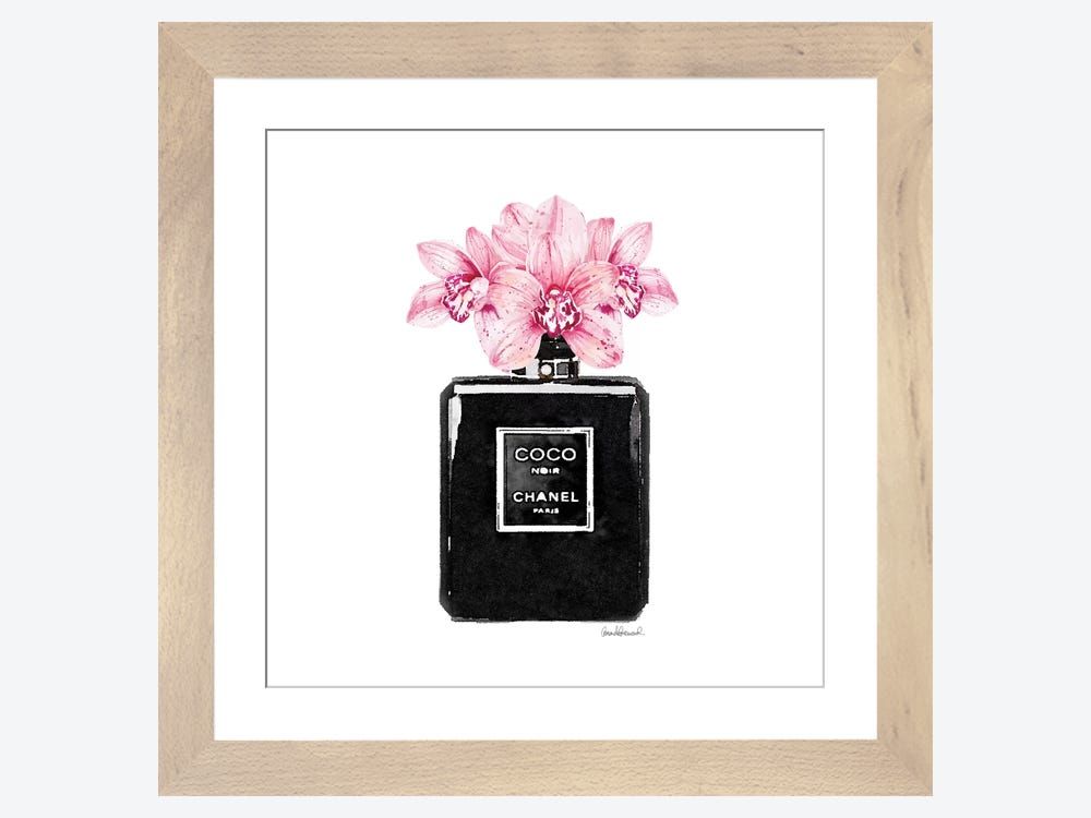 Coco Noir Perfume With Pink Orchids - Canvas Print