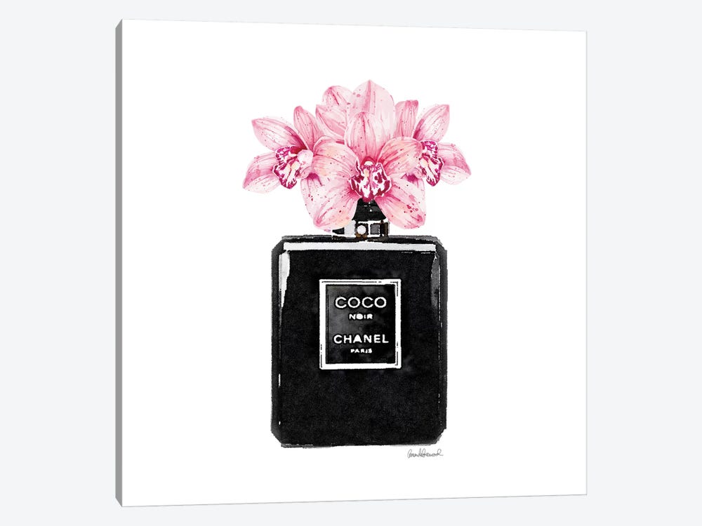 Coco Noir Perfume With Pink Orchids by Amanda Greenwood 1-piece Canvas Wall Art