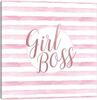 Girl Boss Rose Gold Pink, Square Canvas Art Print - Stripe Patterns