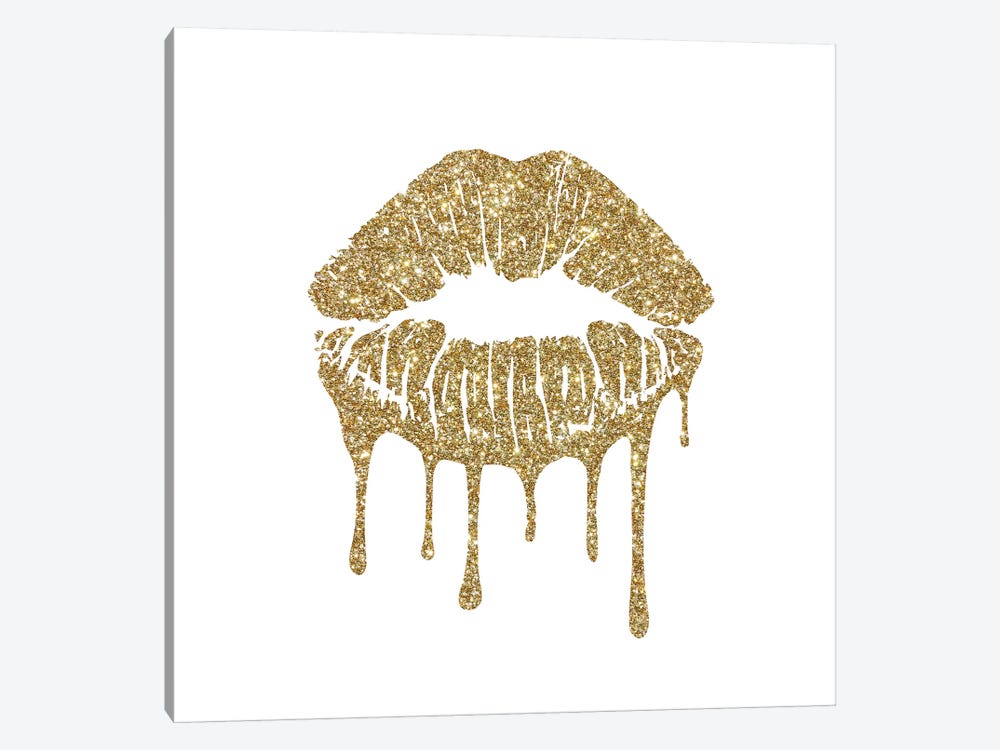 Gold Kiss Mark Drips Square Canvas Artwork By Amanda Greenwood Icanvas