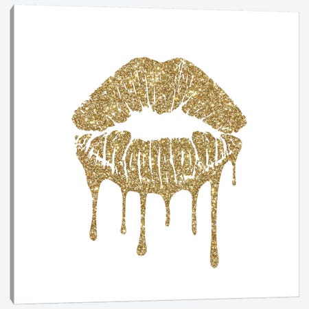 Gold Kiss Mark Drips, Square Canvas Print #GRE111} by Amanda Greenwood Art Print