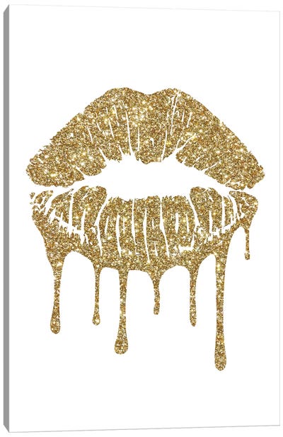 Gold Kiss Mark Drips Canvas Art Print - Luxe Deco