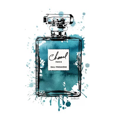 Inky Perfume Bottle Teal Black, Squa - Canvas Print | Amanda Greenwood