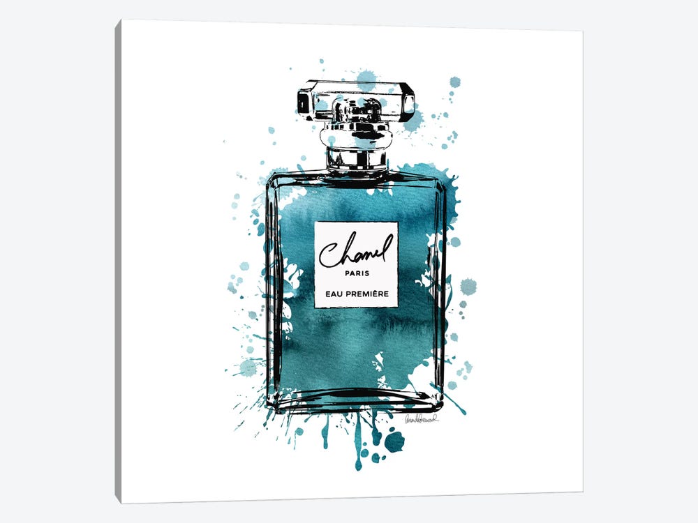 Inky Perfume Bottle Teal Black, Square by Amanda Greenwood 1-piece Canvas Wall Art