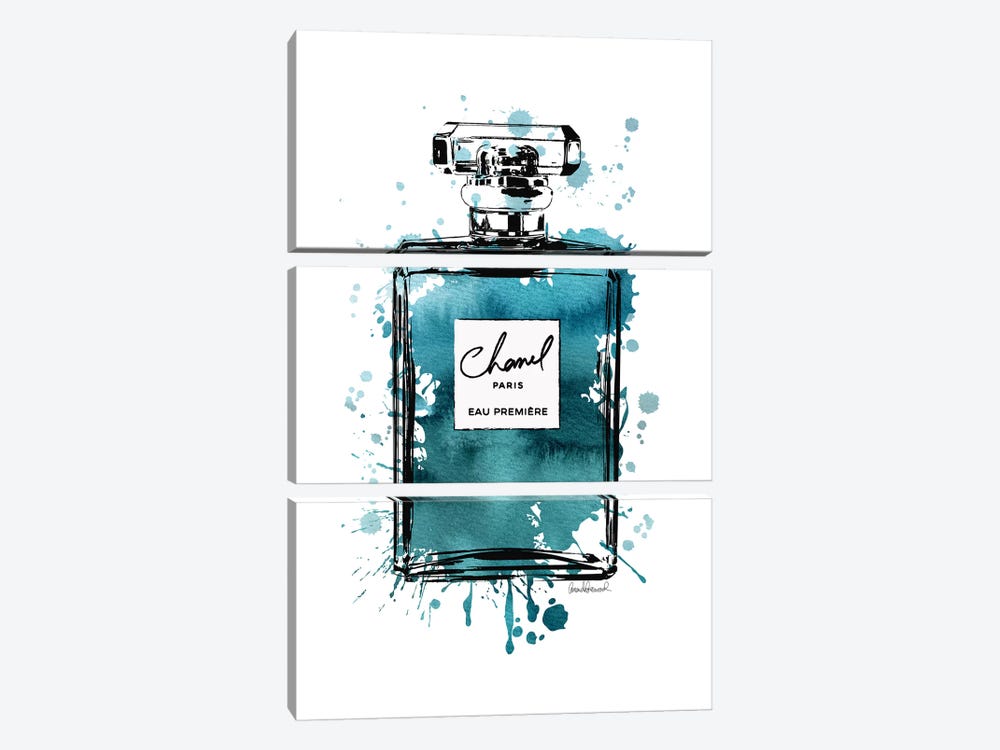 Inky Perfume Bottle Teal Black by Amanda Greenwood 3-piece Canvas Print