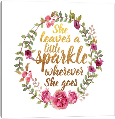 She Leaves Sparkle, Square Canvas Art Print - Fashion Typography