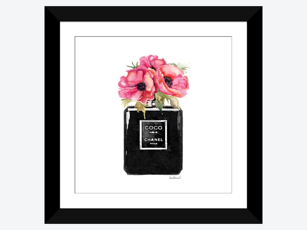 Coco Noir Perfume With Red Poppies - Canvas Artwork