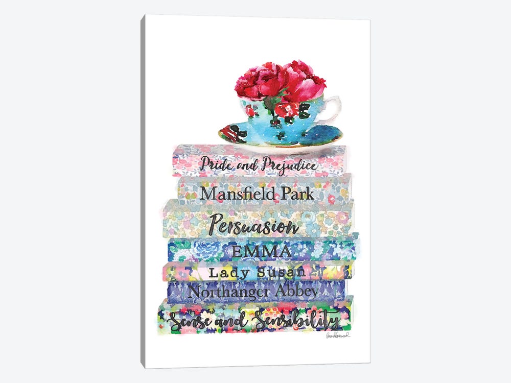 Austen Flower Books & Deep Peony Tea Cup by Amanda Greenwood 1-piece Art Print