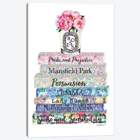Austen Flower Books With Candle & Pink Peony Canvas Print #GRE131} by Amanda Greenwood Canvas Art Print