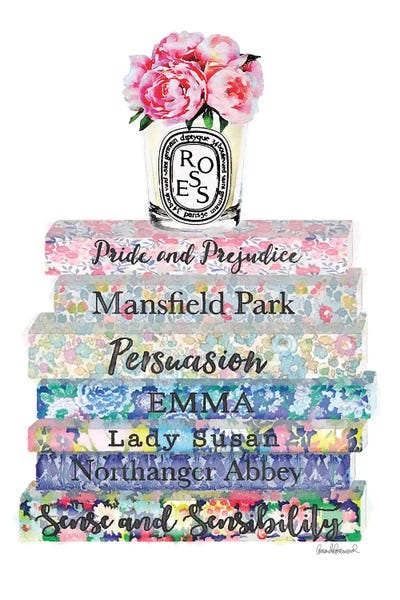 Books: Austen Flower Books With Candle & Pink Peony by Amanda Greenwood