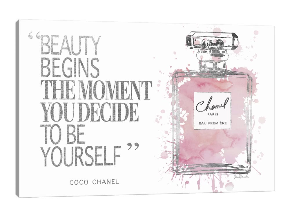 Beauty Begins Perfume Bottle, Silver & Muted Pink Canvas Print Wall Art by Amanda Greenwood