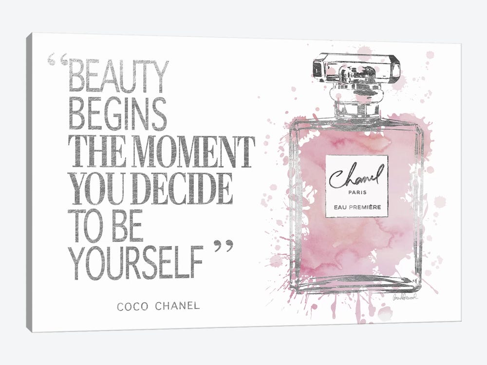 Beauty Begins Perfume Bottle, Silver & Muted Pink by Amanda Greenwood 1-piece Art Print