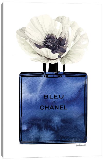 Bleu White Poppy Canvas Art Print - Fashion Brand Art