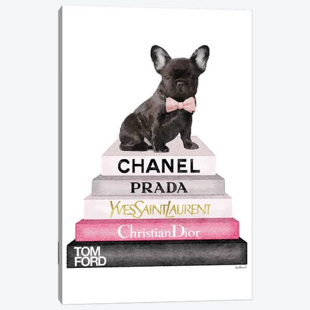 Bookstack Grey Pink White Black & French Bulldog Canvas Print #GRE145} by Amanda Greenwood Canvas Print