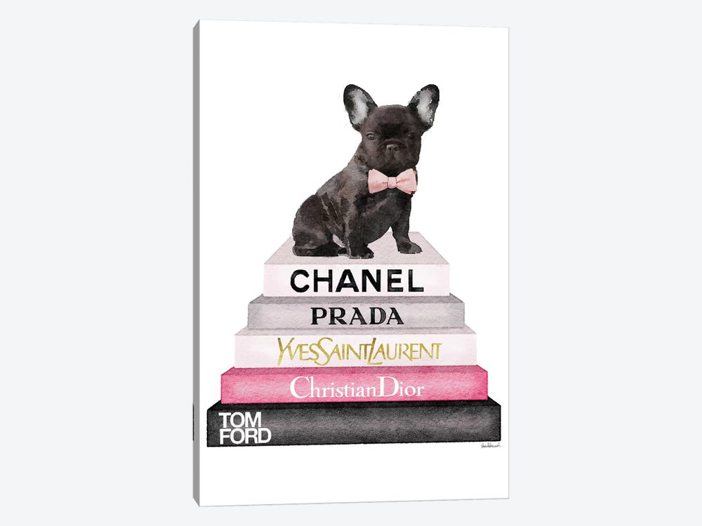 Bookstack Grey Pink White Black & French Bulldog by Amanda Greenwood 1-piece Art Print