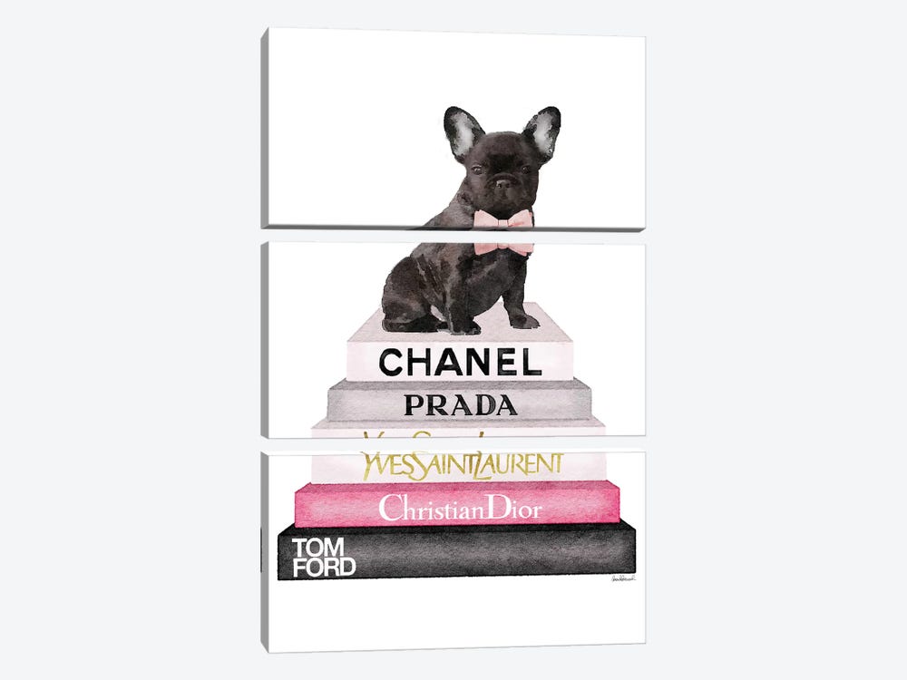 Bookstack Grey Pink White Black & French Bulldog 3-piece Art Print
