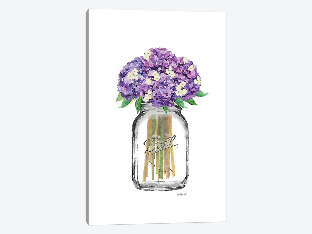 Glass Jar With Purple & Yellow Hydrangeas by Amanda Greenwood 1-piece Canvas Art Print