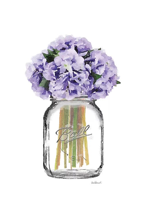 Glass Jar With Purple Hydrangeas