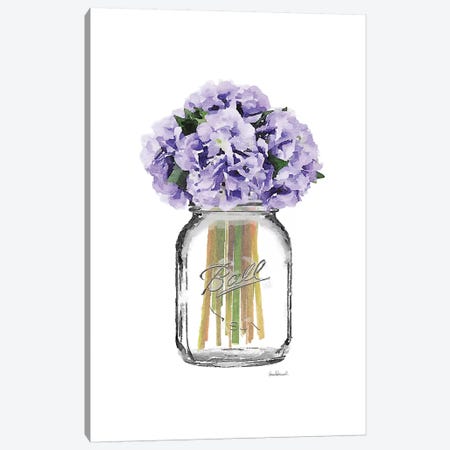 Glass Jar With Purple Hydrangeas Canvas Print #GRE162} by Amanda Greenwood Canvas Artwork