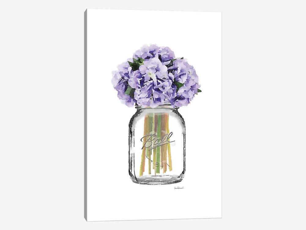 Glass Jar With Purple Hydrangeas by Amanda Greenwood 1-piece Canvas Artwork