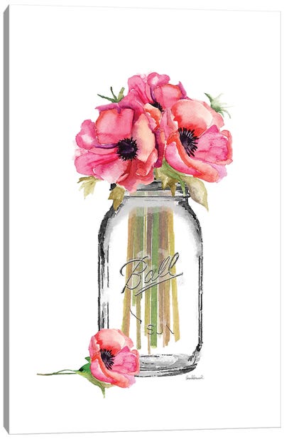 Glass Jar, Tall With Red Poppies Canvas Art Print - Poppy Art