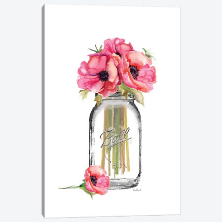 Glass Jar, Tall With Red Poppies Canvas Print #GRE163} by Amanda Greenwood Canvas Wall Art