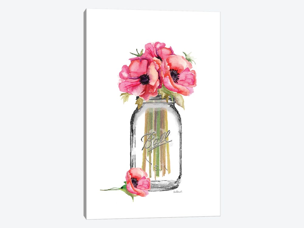 Glass Jar, Tall With Red Poppies by Amanda Greenwood 1-piece Canvas Print