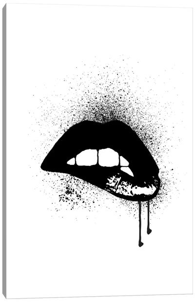 Lips Drip Black Canvas Art Print - Amanda Greenwood