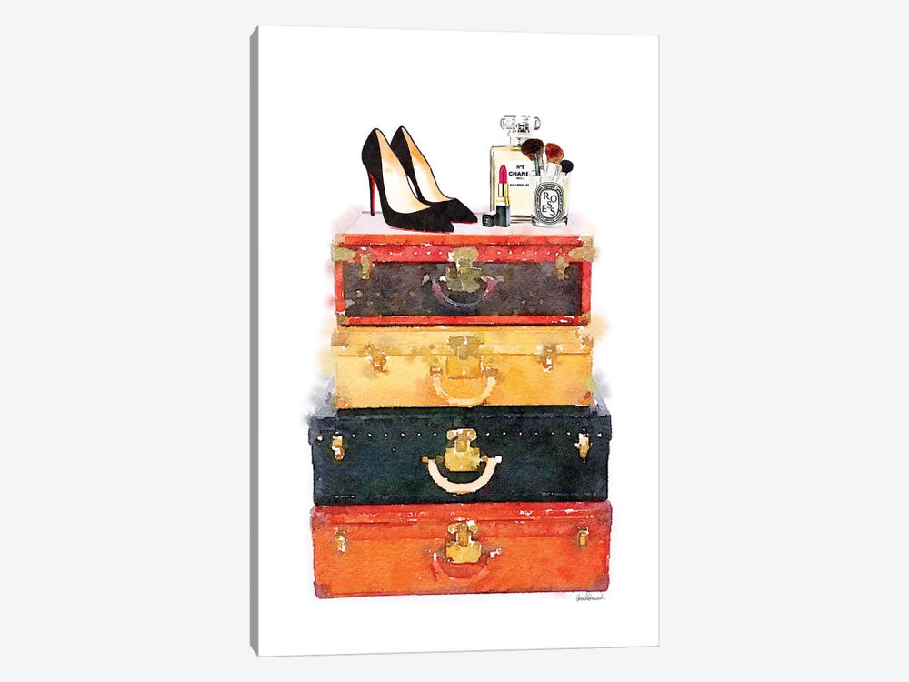 Luggage Stack Shoes Makeup Station by Amanda Greenwood 1-piece Canvas Artwork
