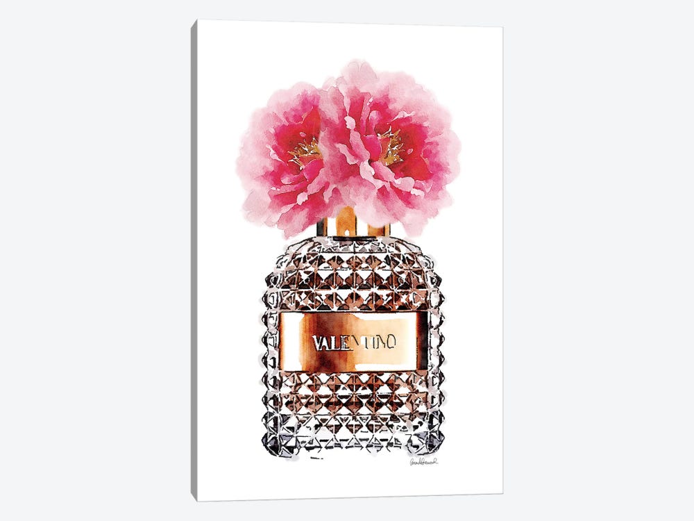 Amanda Greenwood Canvas Prints - Perfume Bottle & Pink Peony ( Fashion > Hair & Beauty > Perfume Bottles art) - 26x18 in