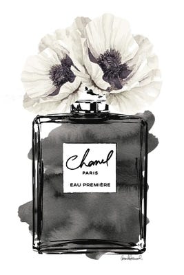 Perfume Bottle, Black With Grey - Canvas Art Print | Amanda Greenwood