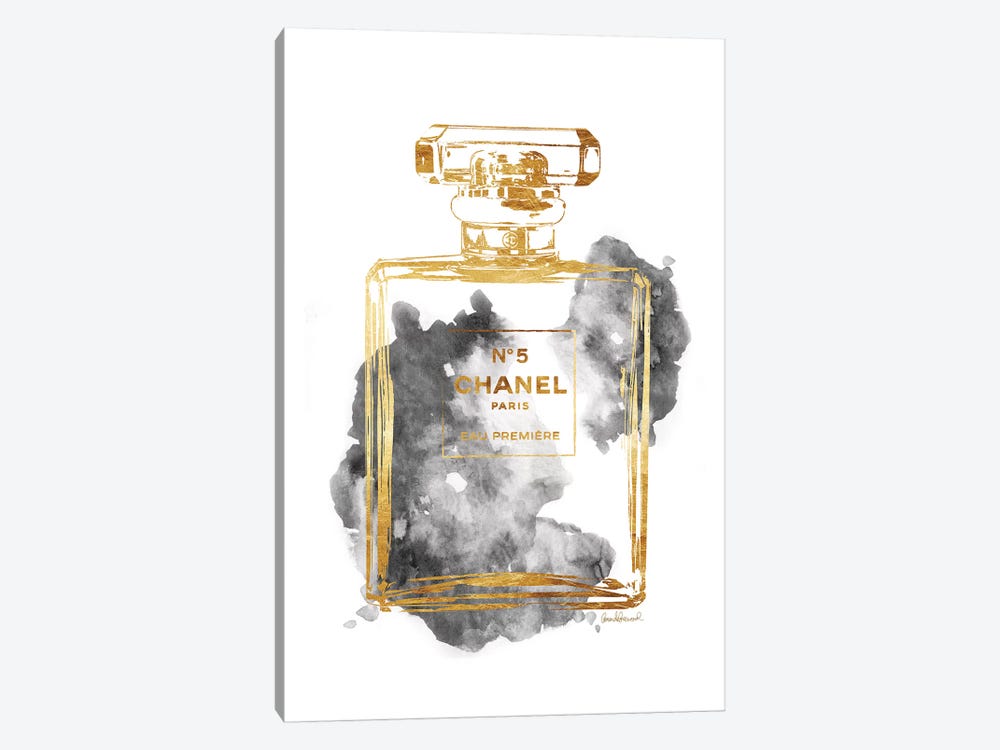 Perfume Bottle, Gold & Grey by Amanda Greenwood 1-piece Canvas Print