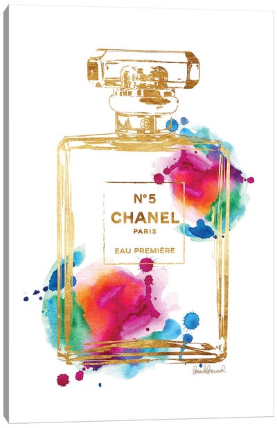Perfume Bottle, Gold & Rainbow Canvas Art Print - Best of Fashion Art