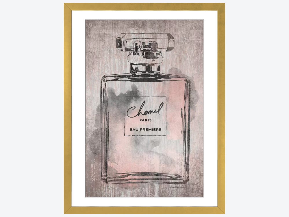 Framed Canvas Art - Perfume Bottle, Pink Grey Metallic Rose Gold by Amanda Greenwood ( Fashion > Hair & Beauty > Perfume Bottles art) - 40x26 in
