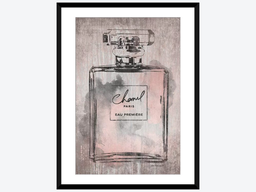 Perfume Bottle, Pink Grey Metalli - Canvas Wall Art