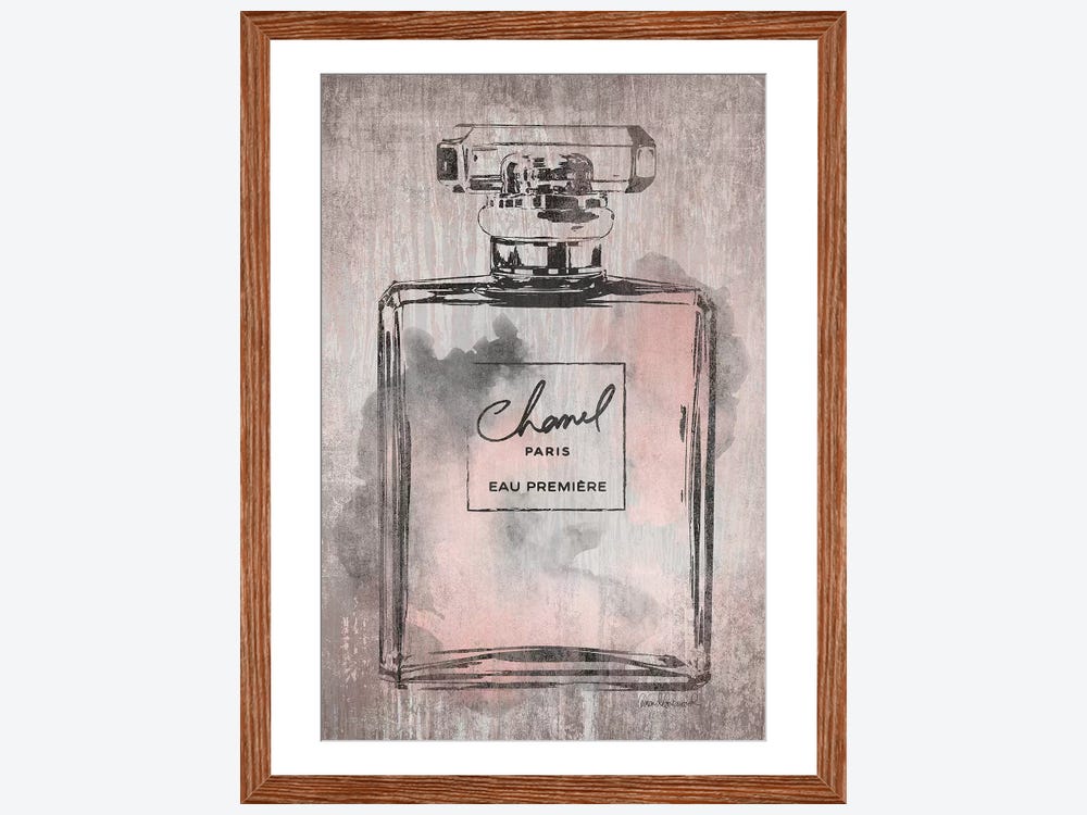 Perfume Bottle, Pink Grey Metalli - Canvas Wall Art