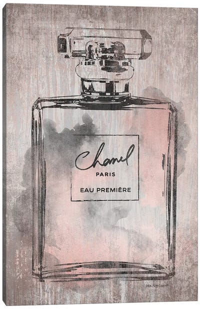 Perfume Bottle, Pink Grey Metallic Rose Gold Canvas Art Print - Chanel Art