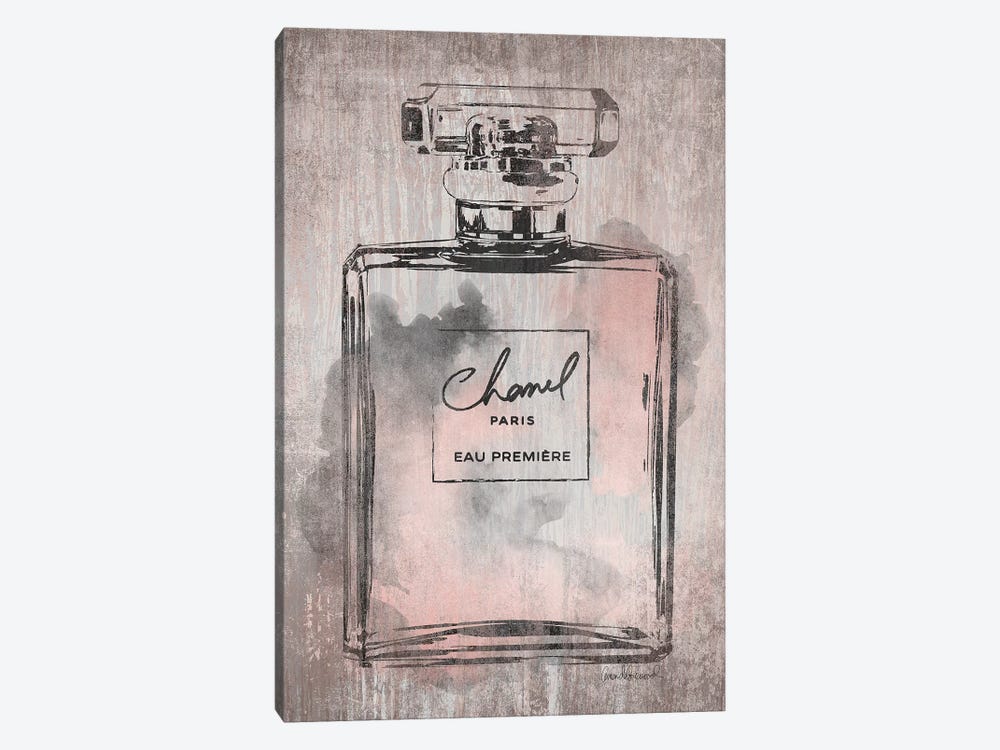 Perfume Bottle, Pink Grey Metallic Rose Gold by Amanda Greenwood 1-piece Canvas Art Print