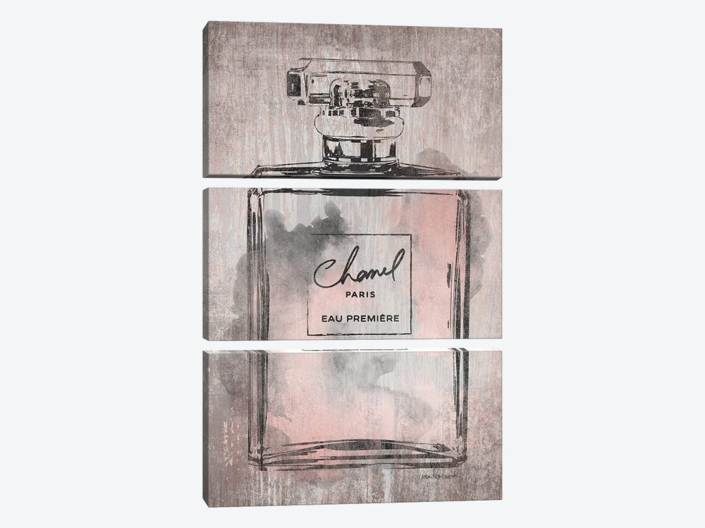 Perfume Bottle, Pink Grey Metallic Rose Gold 3-piece Canvas Art Print