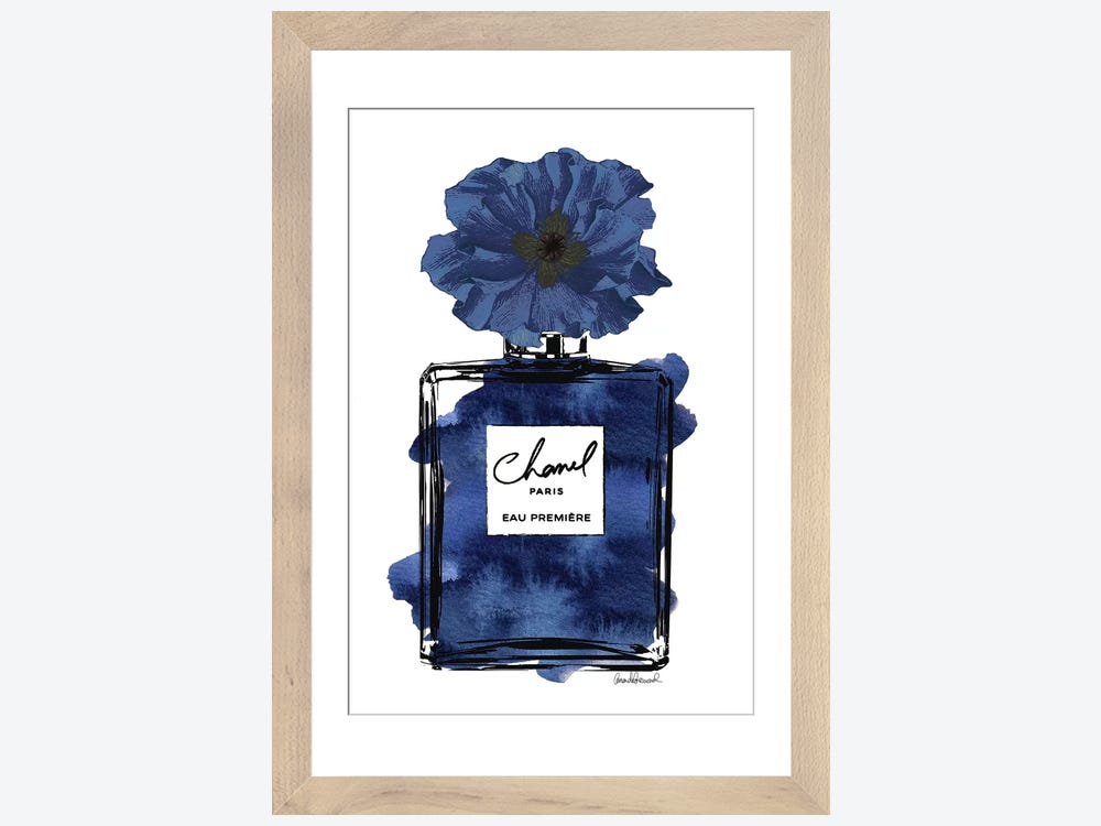 Perfume With Black & Blue Flower Canva - Canvas Art