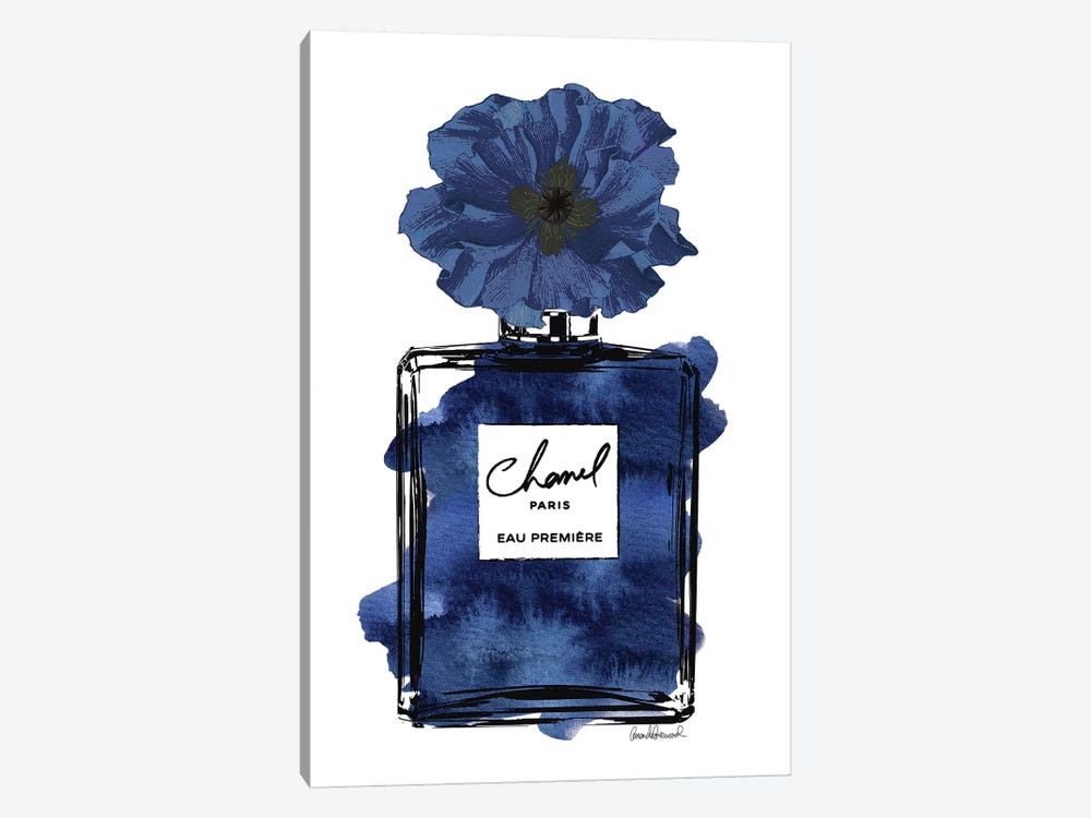 iCanvas Perfume with Black & Blue Flower Art by Amanda Greenwood Canvas Art Wall Decor ( Fashion > Hair & Beauty > Perfume Bottles art) - 18x12 in
