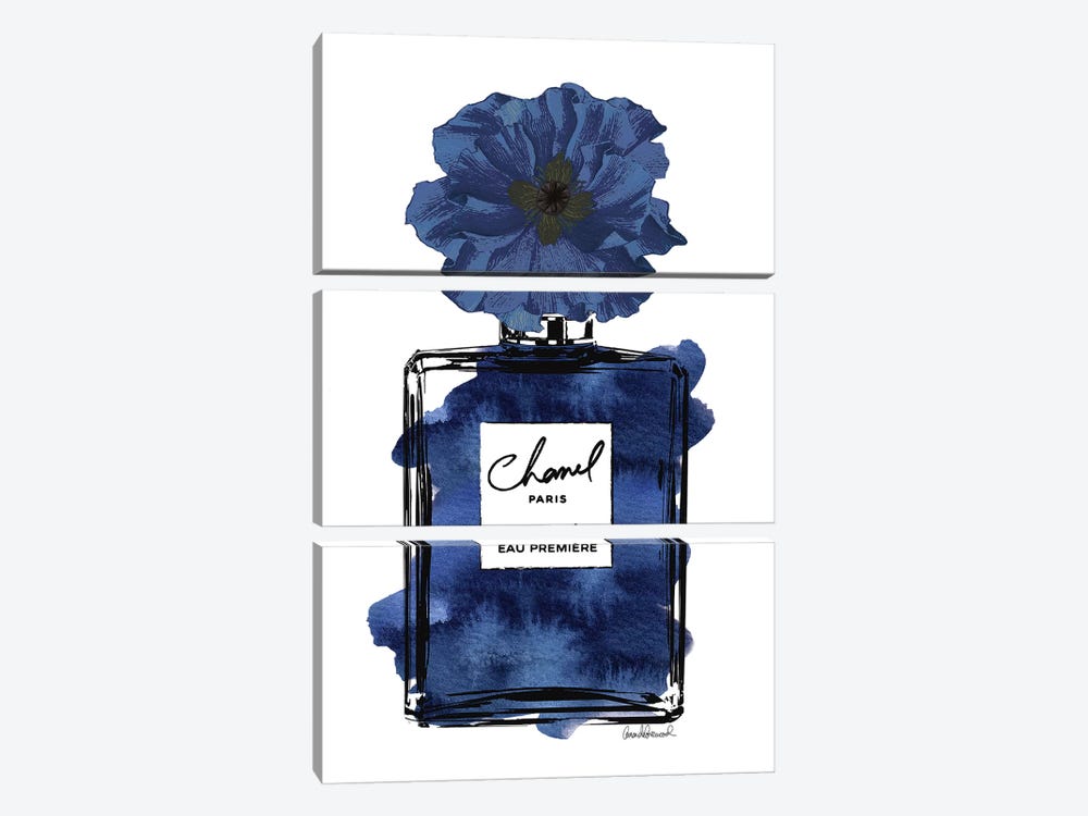 Perfume With Black & Blue Flower 3-piece Canvas Wall Art