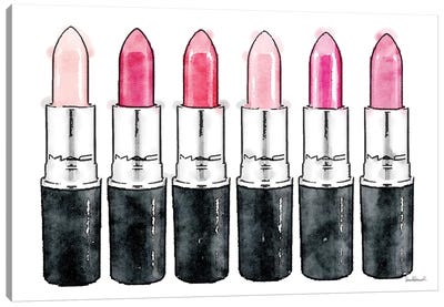 Pink Lipstick Row Canvas Art Print - Make-Up Art