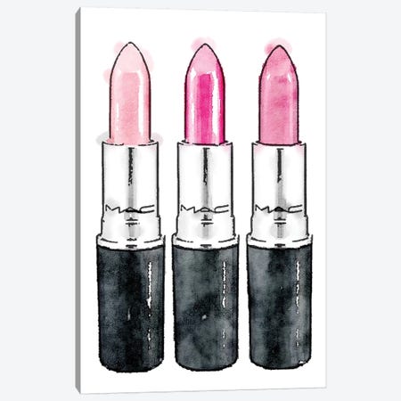 Pink Lipstick Row Of Three Canvas Print #GRE187} by Amanda Greenwood Art Print
