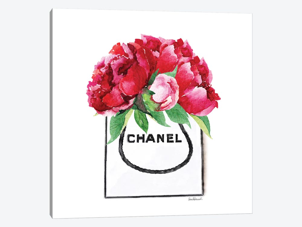 Fashion Shopping Bag With Deep Pink Peonies by Amanda Greenwood 1-piece Canvas Artwork