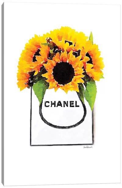 Shopper With Sunflowers Canvas Art Print - Shopping Art