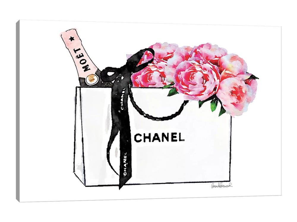 Lot of 7 Chanel Gift Bag White + Black Empty Paper Bag W/ Flower Shopping  bags