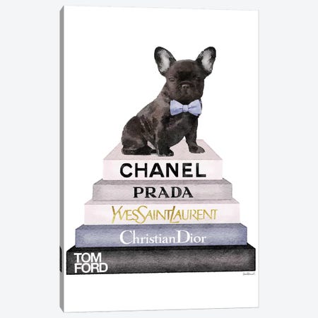 Bookstack & Black Frenchie Canvas Print #GRE198} by Amanda Greenwood Canvas Print